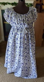 Load image into Gallery viewer, Periwinkle Green Magic Round Gown Block Print Cotton Regency Jane Austen Day Dress
