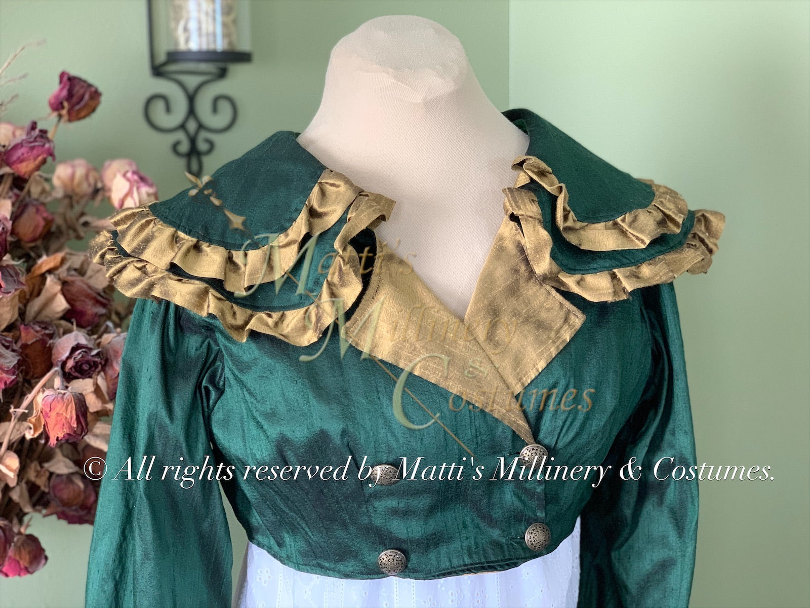 CUSTOM Green Gold SHAWNA Regency Jane Austen Day Dress Spencer Short J Matti's Millinery & Costumes CUSTOM Green Gold SHAWNA Regency Jane Austen Day Dress Spencer Short J Matti's Millinery & Costumes