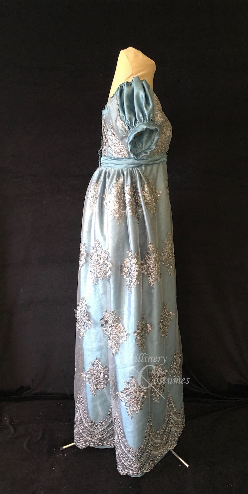 Silver Turquoise Elegant Lace Net Regency Jane Austen Ball Dress Gown