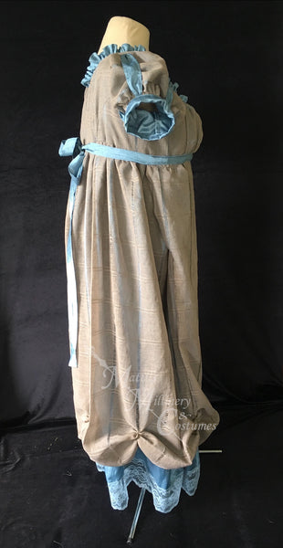 Gray Turquoise Jane Austen Regency Day Dress Gown Matti's Millinery & Costumes Gray Turquoise Jane Austen Regency Day Dress Gown Matti's Millinery & Costumes