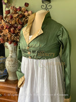 Load image into Gallery viewer, Green Gold Regency Jane Austen Day Dress Spencer Short Jacket Pelisse
