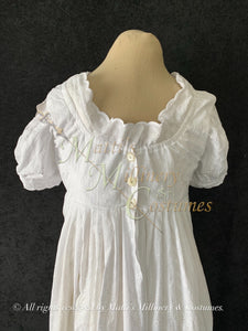Fancy White Eyelet Cotton Jane Austen Regency Day Dress with crossover neckline