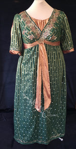 Load image into Gallery viewer, Green Bronze Plus Size Regency Jane Austen Ball Gown Evening Dress in silk dupioni &amp; sari silk
