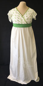 Green Illusion Block Print Cotton Regency Jane Austen Day Dress Gown