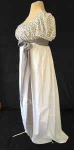 Gray Illusion Block Print Cotton Regency Jane Austen Day Dress Gown