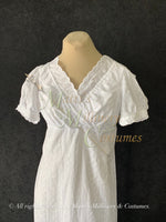 Load image into Gallery viewer, Fancy White Eyelet Cotton Jane Austen Regency Day Dress with crossover neckline

