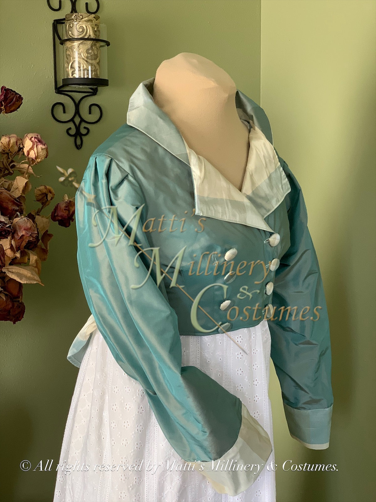 Blue Lagoon Regency Jane Austen Day Dress Spencer Short Jacket Pelisse