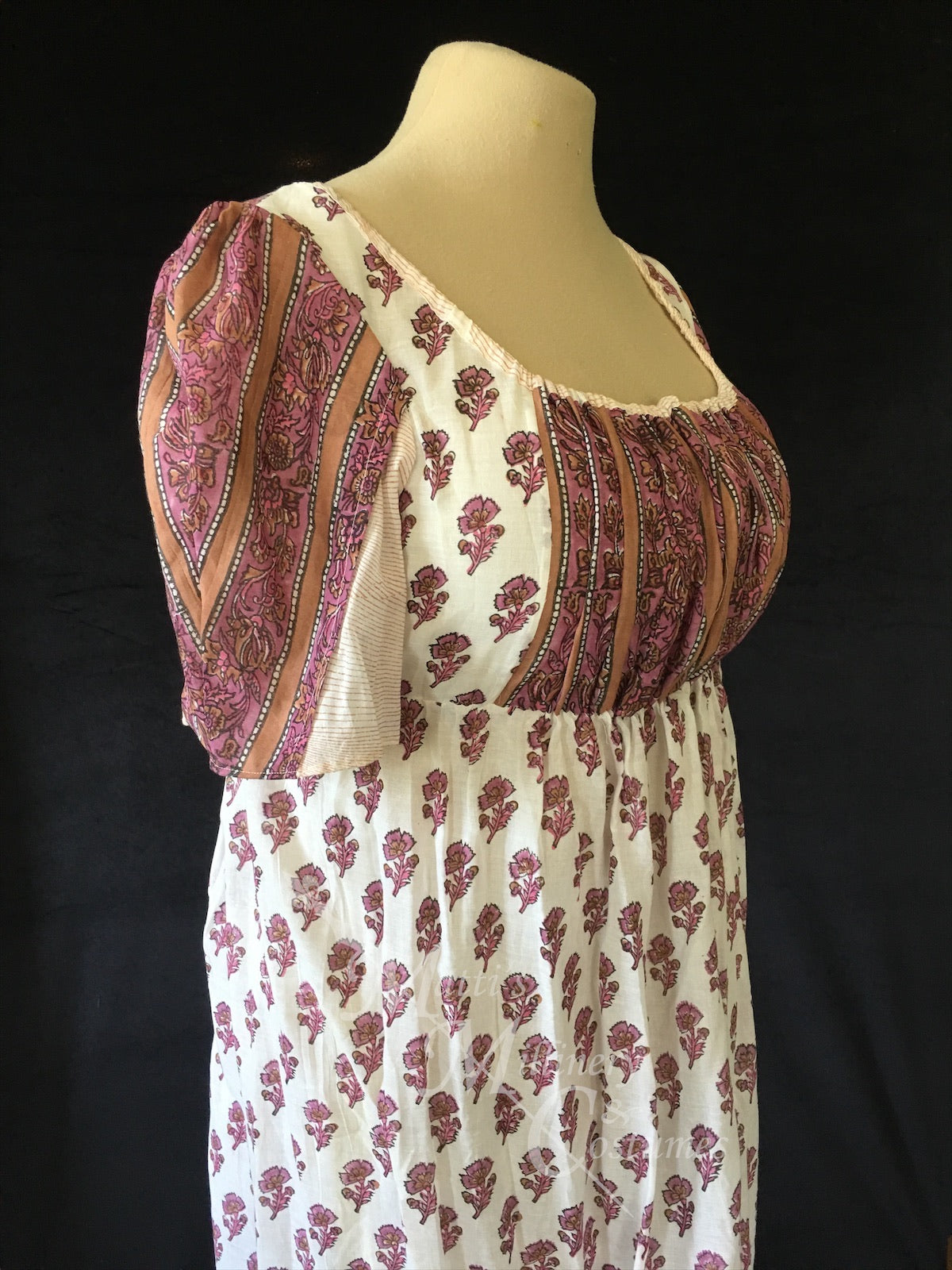 Cotton Sari Regency Day Dress in Mauve Pink