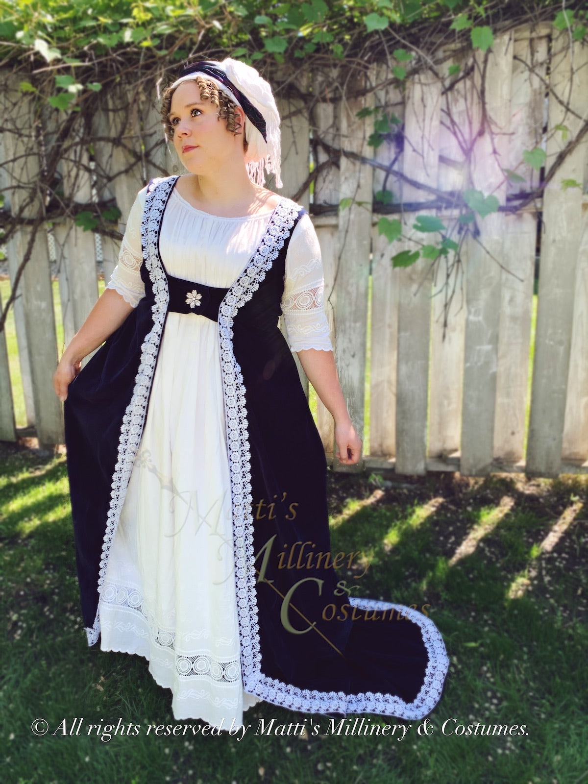 Navy Silver Velvet Regency Court Jane Austen Day Dress Open Robe Pelisse