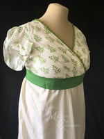 Load image into Gallery viewer, Green Illusion Block Print Cotton Regency Jane Austen Day Dress Gown
