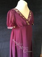 Load image into Gallery viewer, Wine Regency Jane Austen Ball Gown Evening Dress in sari silk
