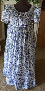 Load image into Gallery viewer, Periwinkle Green Magic Round Gown Block Print Cotton Regency Jane Austen Day Dress
