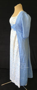 Blue Linen Regency Jane Austen Day Dress Open Robe Pelisse