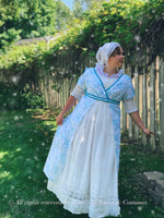Load image into Gallery viewer, Teal White Regency Court Jane Austen Day Dress Open Robe Pelisse

