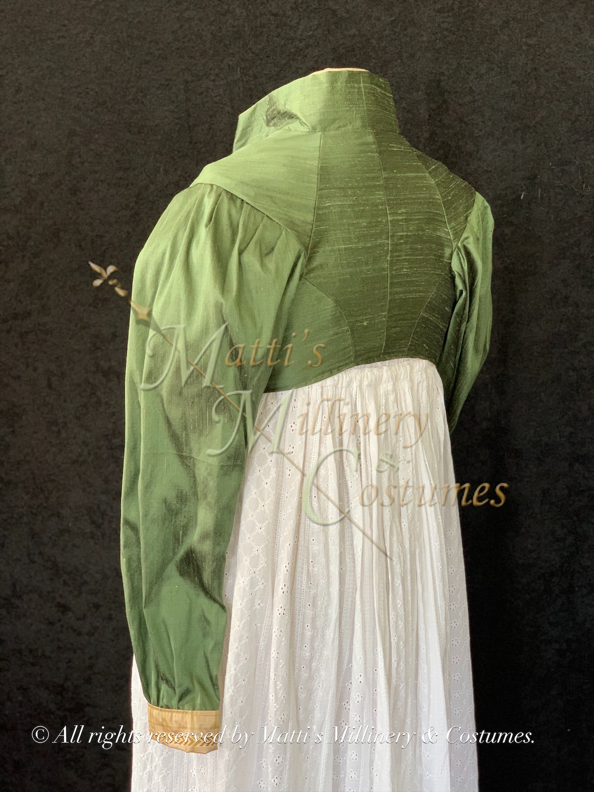 Green Gold Regency Jane Austen Day Dress Spencer Short Jacket Pelisse