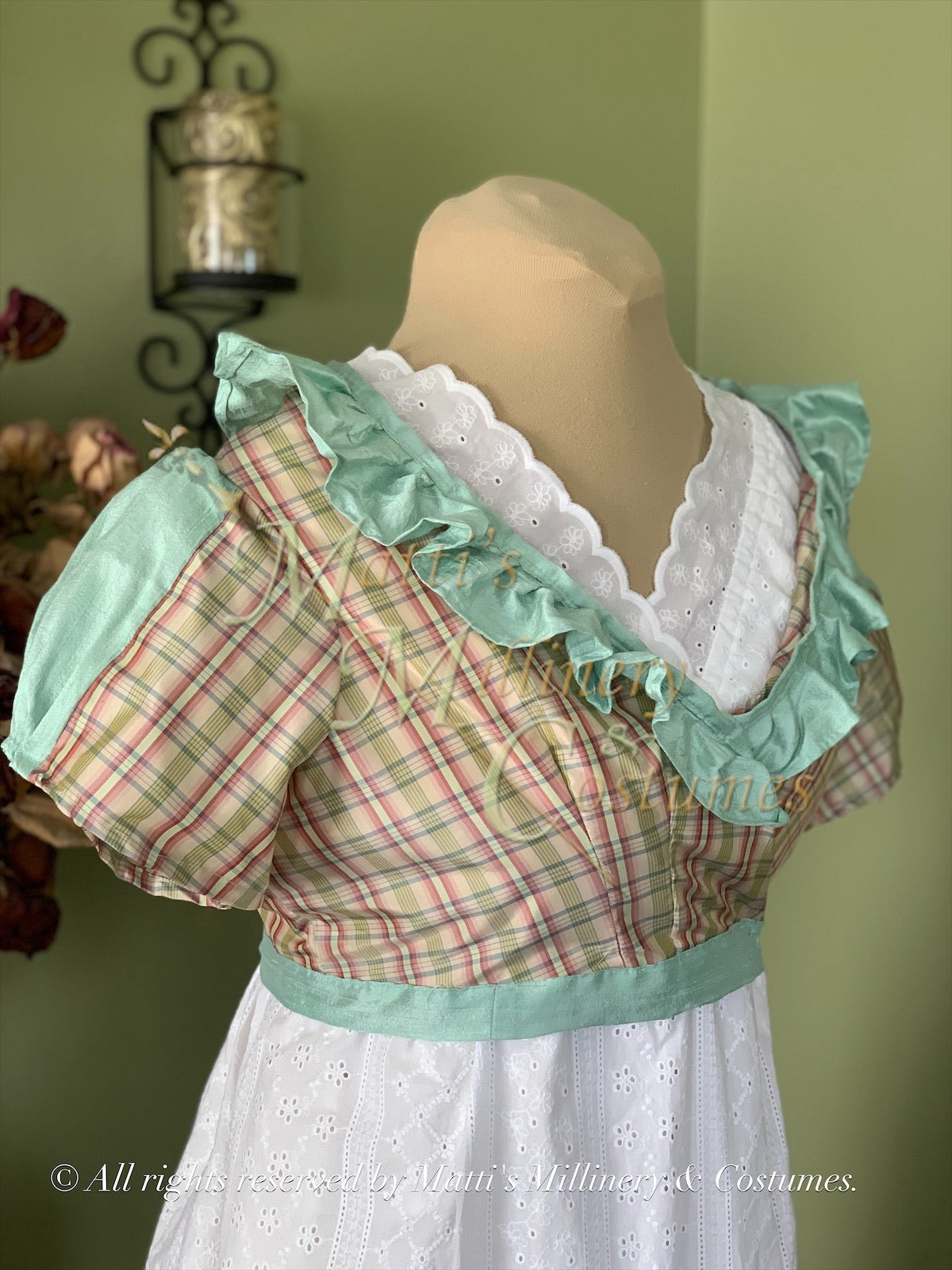 Plaid Crossover Regency Jane Austen Day Dress Spencer Short Jacket Pelisse
