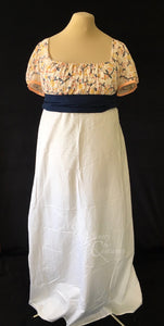 Peach Navy Illusion Block Print Cotton Regency Jane Austen Day Dress Gown