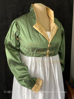 Load image into Gallery viewer, Green Gold Regency Jane Austen Day Dress Spencer Short Jacket Pelisse
