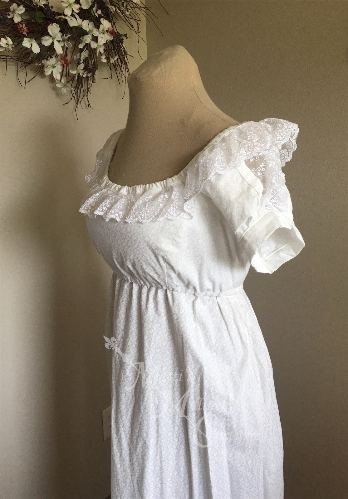 White Elegant Cotton Regency Jane Austen Day Dress Gown