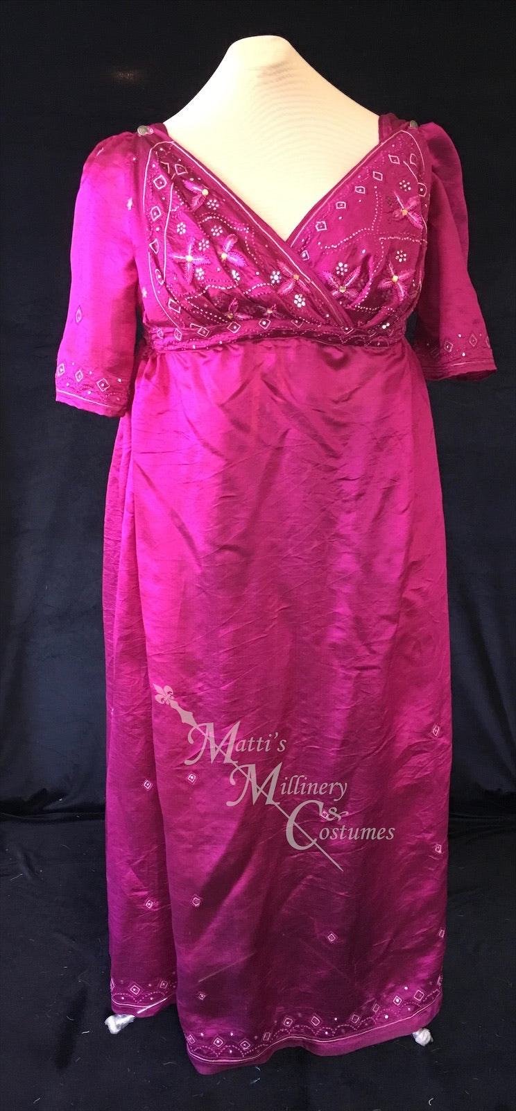 Magenta Plus Size Regency Jane Austen Ball Gown Evening Dress in silk dupioni & sari silk