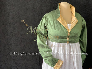 Green Gold Regency Jane Austen Day Dress Spencer Short Jacket Pelisse