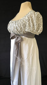 Load image into Gallery viewer, Gray Illusion Block Print Cotton Regency Jane Austen Day Dress Gown
