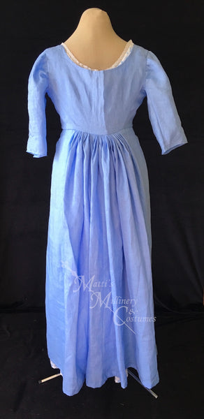CUSTOM Blue Linen Regency Jane Austen Day Dress Open Robe Pelisse – Matti's Millinery & Costumes