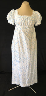 Load image into Gallery viewer, Blue Print Cotton Jane Austen Regency Day Dress Gown
