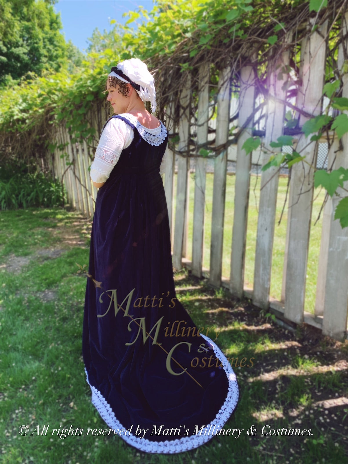 Navy Silver Velvet Regency Court Jane Austen Day Dress Open Robe Pelisse