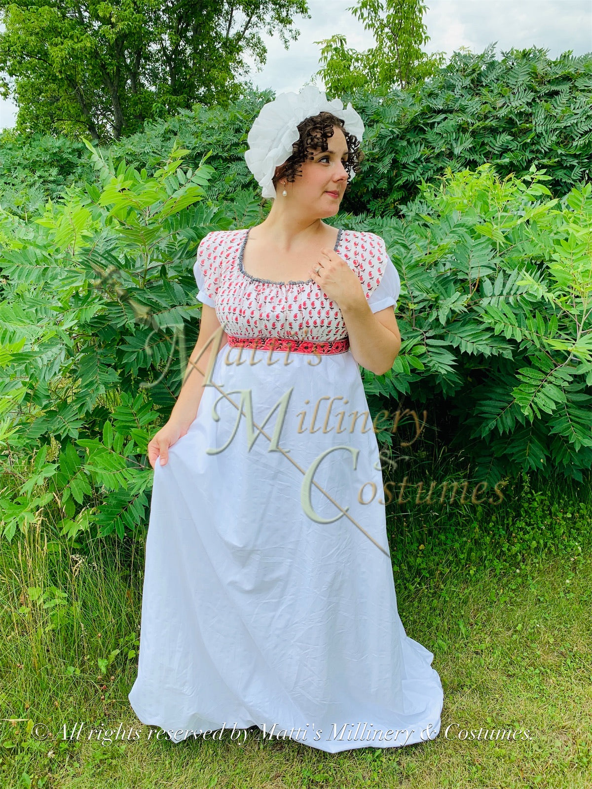 Pink Gray Illusion Block Print Cotton Regency Jane Austen Day Dress Go Matti's Millinery & Costumes Pink Gray Illusion Block Print Cotton Regency Jane Austen Day Dress Go Matti's Millinery & Costumes
