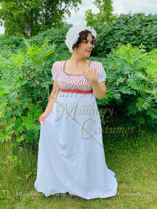 Pink Gray Illusion Block Print Cotton Regency Jane Austen Day Dress Gown