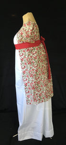 Red White Madeline Block Print Cotton Jane Austen Regency Day Dress Gown
